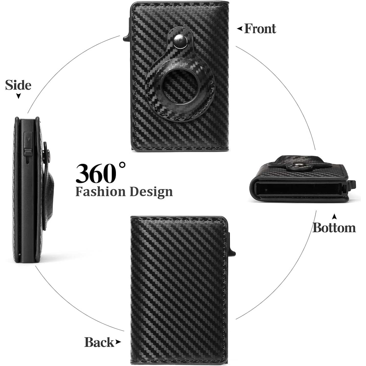 Carbon Fiber Smart Mens Wallet Card Holder for AirTag Minimalist Leather Wallet RFID Blocking Pop up Aluminum Case - Image 5