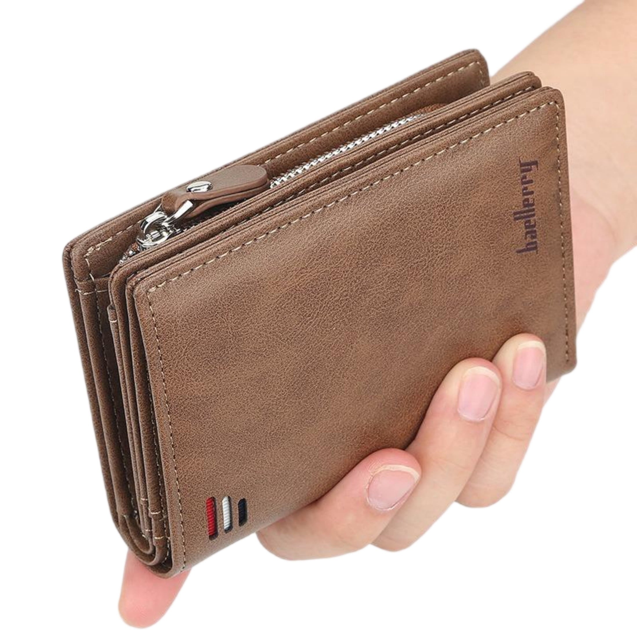 Men's PU Leather Bifold Wallet with Zipper Coin Pocket, 10 Card Slots, ID Window, Compact Business Clutch for Daily U... - Image 2