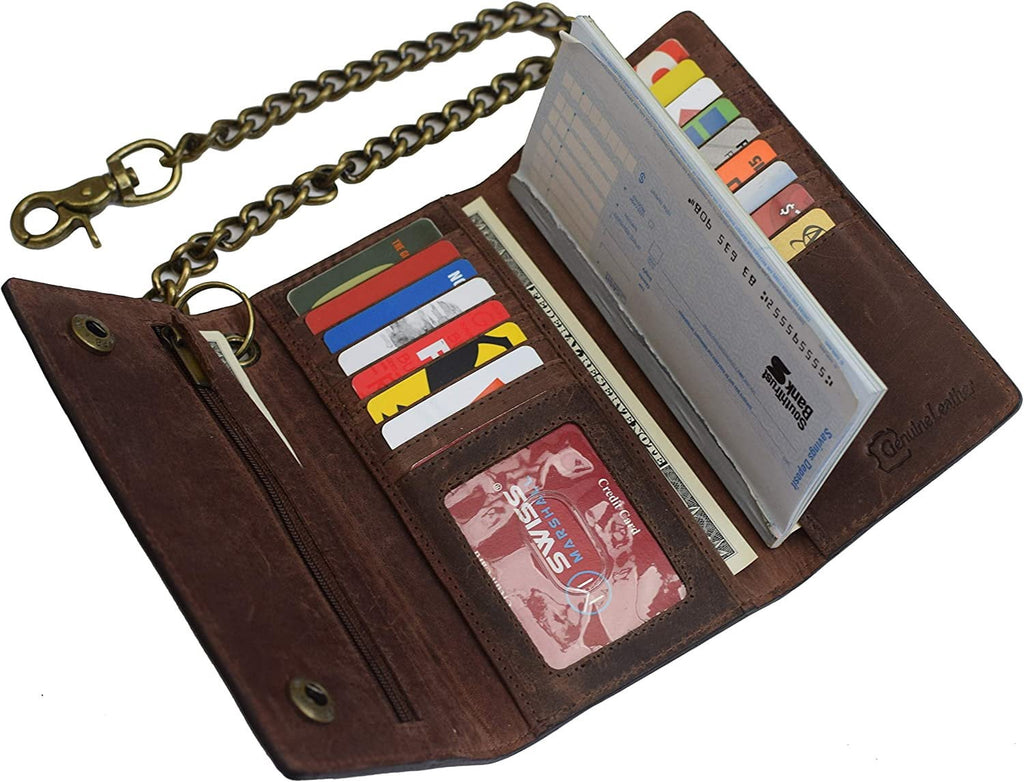 USA Motorcycle Chain Wallet for Men 100% Natural Genuine Leather, Long Trifold RFID Blocking, Credit Card Money Organ... - Image 4