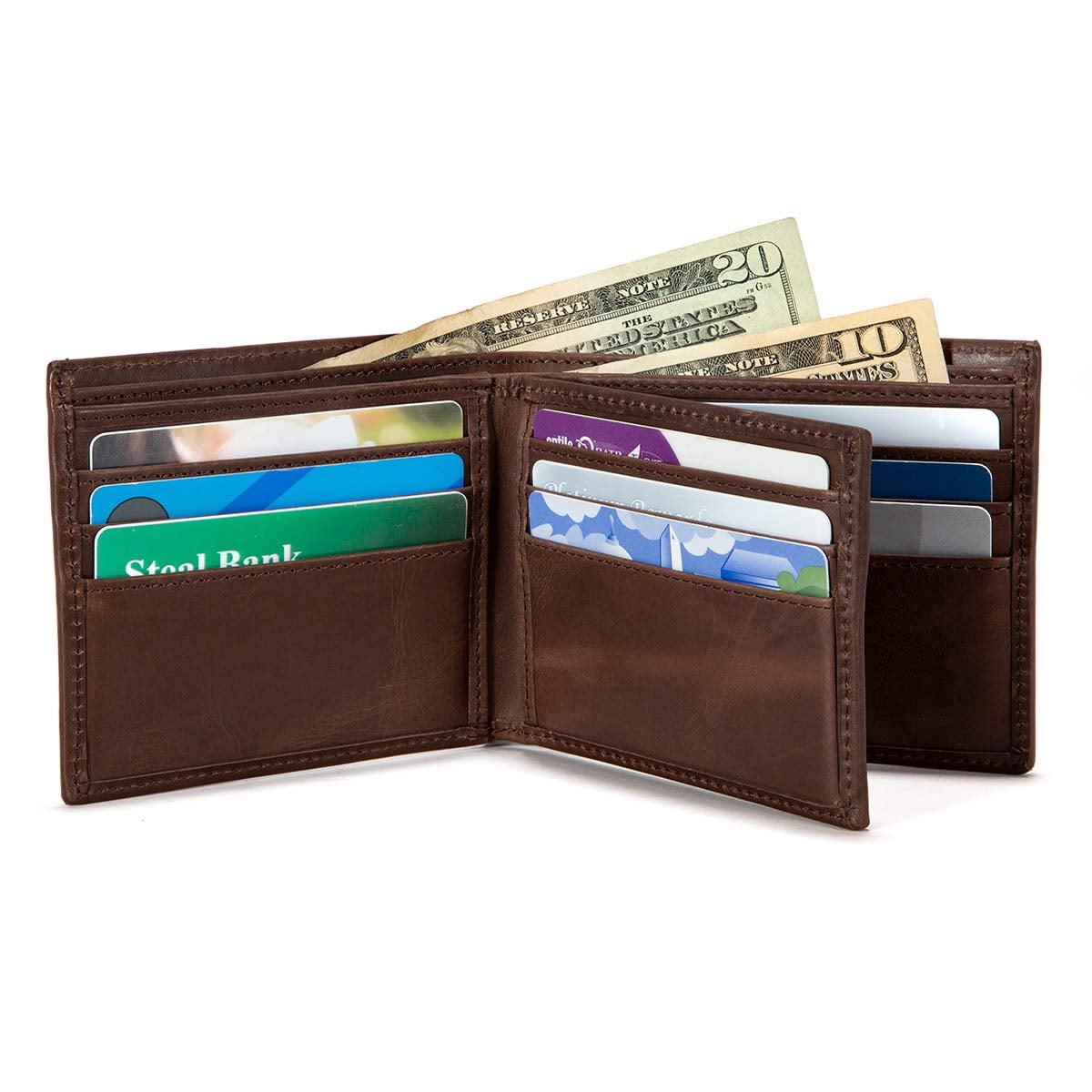 – Men’s RFID Leather Wallet - Bifold with ID Window (Brown) - Image 3