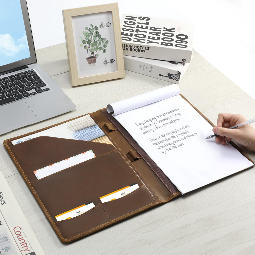 Leather Portfolio Organizer For Men Women  Padfolio Business Resume Legal Pad Notebook Binder A4/pad Folio Folder Brown - Image 5