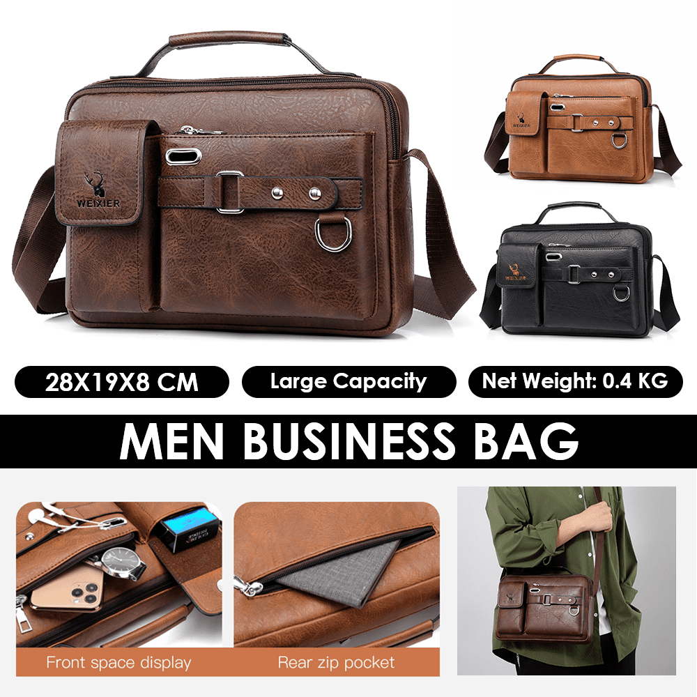 Men's Business Casual Leather Briefcase - Soft Anti-Scratch Waterproof PU, Shoulder/Crossbody/Handheld, Adjustable Strap, Large Capacity for - Image 3