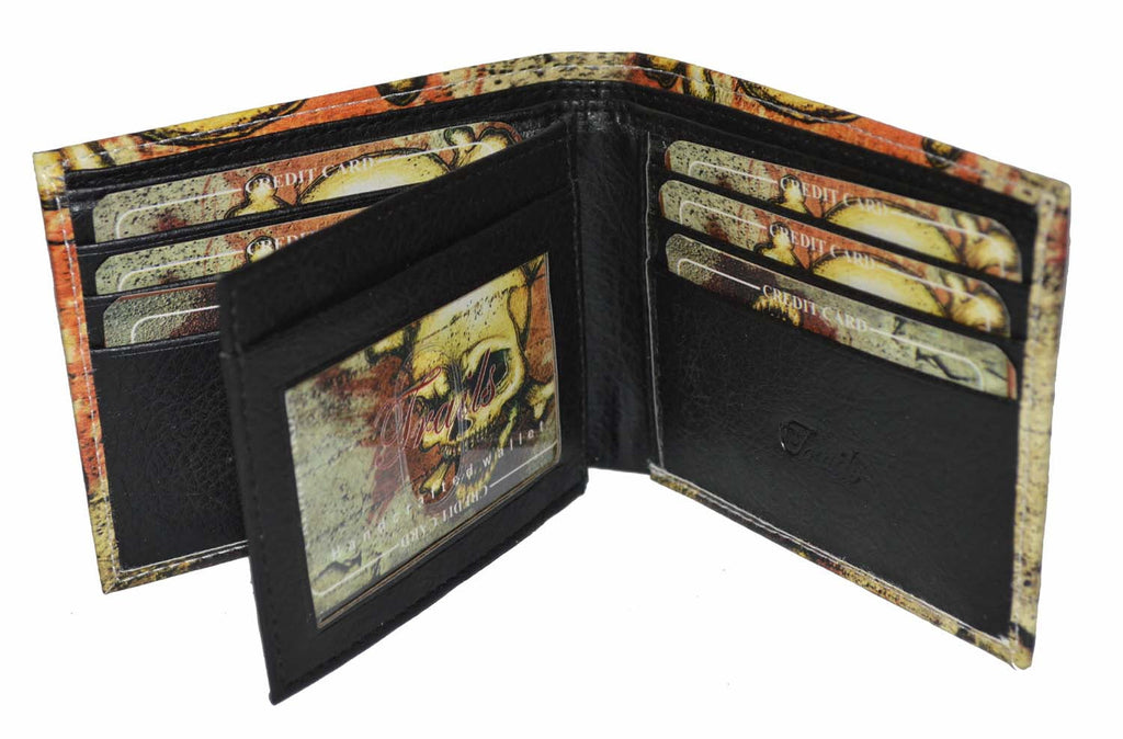 Vegan Leather Men's Bifold Exotic Wallet with Skull Print and Gift Box - Image 3