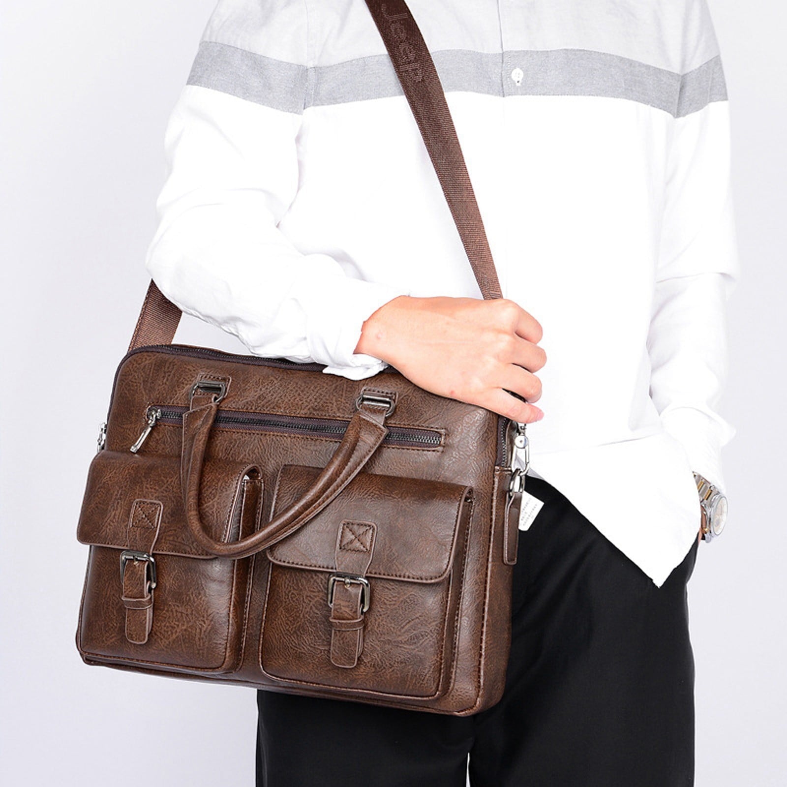 Textured PU Leather 3-in-1, Laptop-Friendly for Business Travel - Image 3