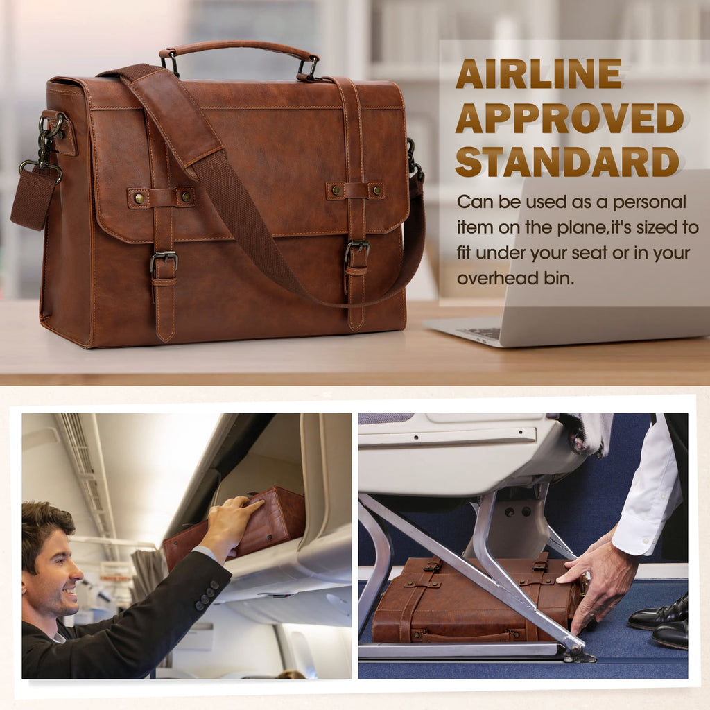 Mens Messenger Bag 17 Inch Waterproof Vintage Leather Laptop Briefcase Satchel Bag Computer Shoulder Bag Large Laptop Bag for Office Busines - Image 4