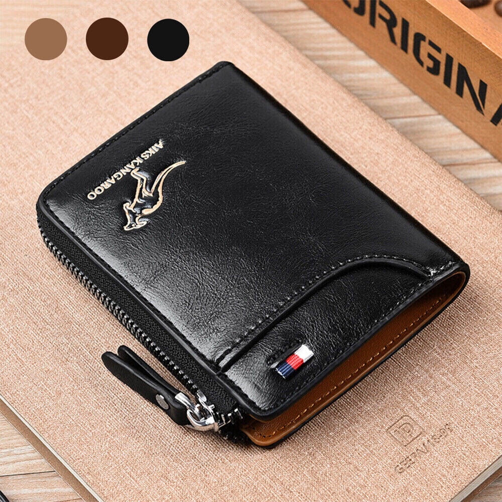 Men's RFID Blocking Leather Wallet Credit Card ID Holder Zipper Wallet Waterproof - Image 3