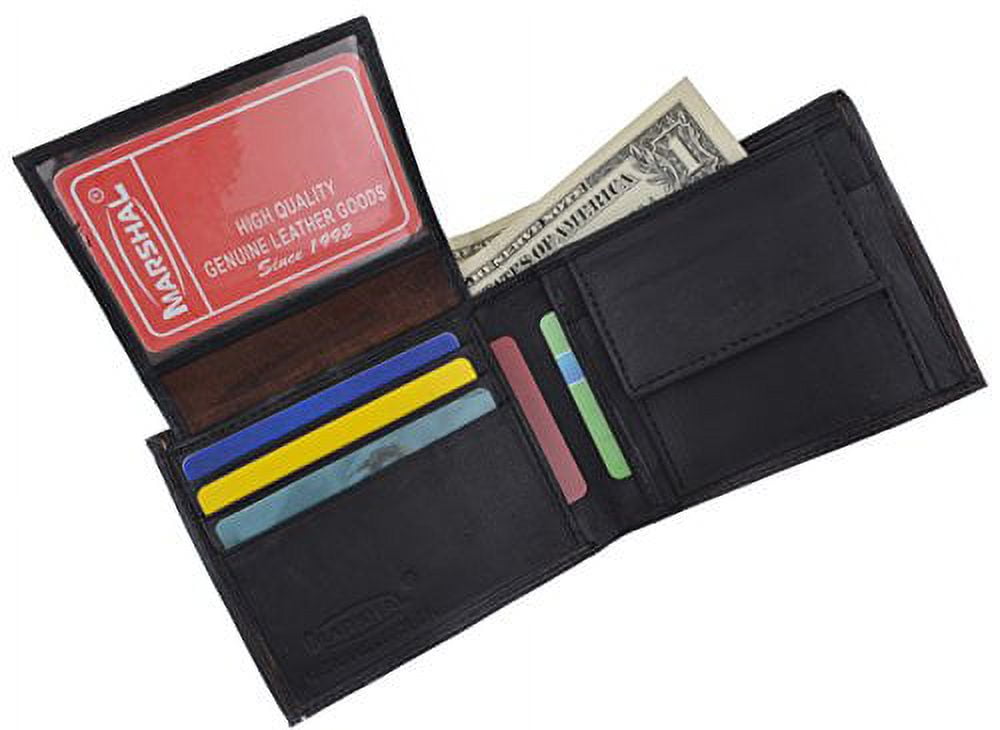 Men's Genuine Leather Bifold ID Credit Card Holder Wallet W/Coin Pouch (Black) - Image 4