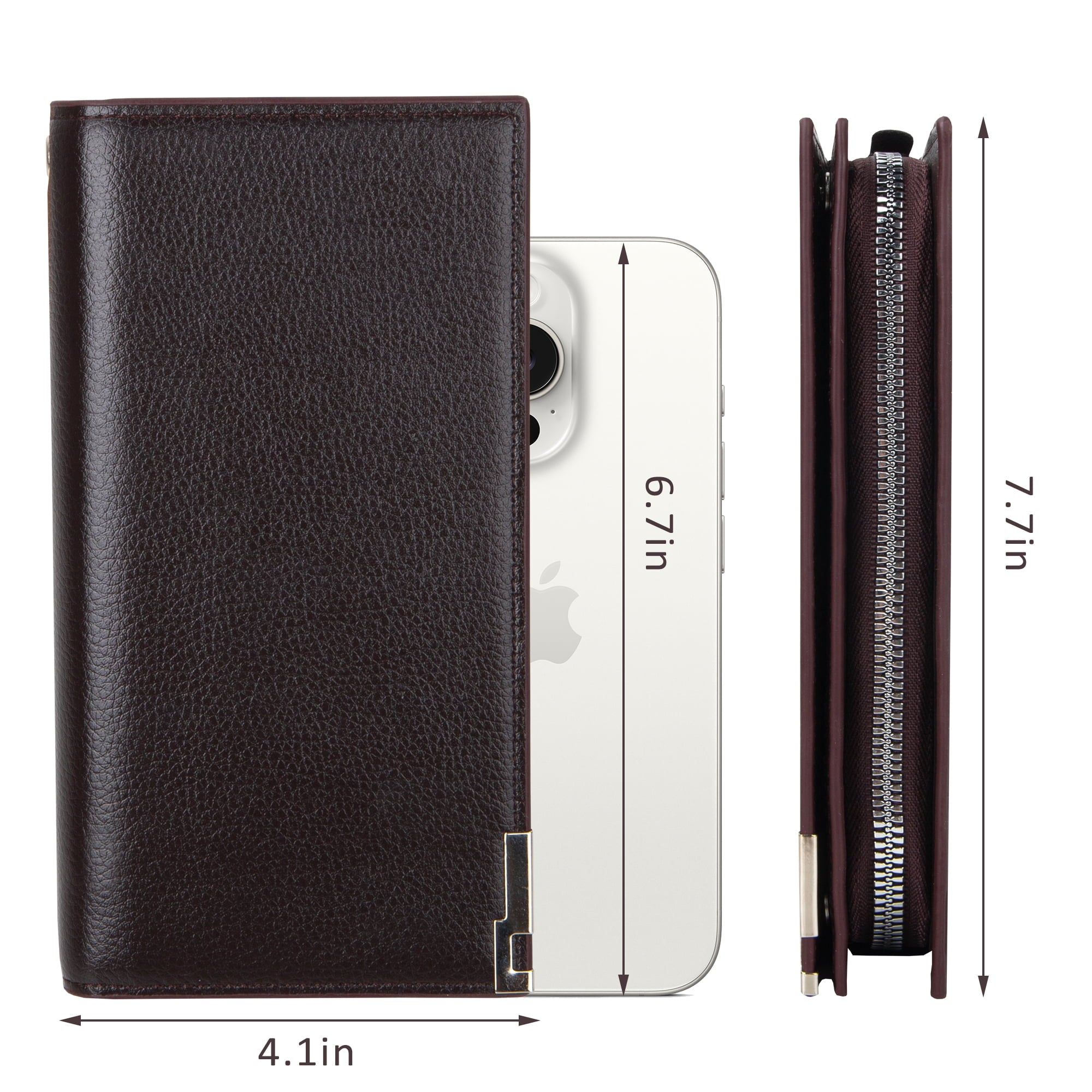 Mens Wallet Genuine Leather, Long Zipper Wallet RFID Blocking Bifold Secure Zip Around Wallets 14 Credit Card Holder ... - Image 2