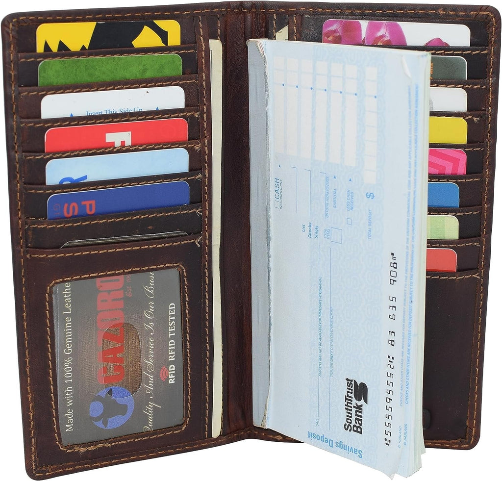 RFID Blocking Slim Long Bifold Vintage Leather ID Credit Card Holder Long Wallet - Image 4