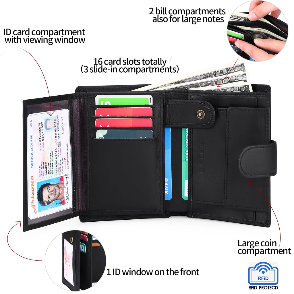 Mens Wallets with RFID Protection,Genuine Leather Wallet for Men,Trifold Wallet with 16 Card Slots & Coin Compartment - Image 5