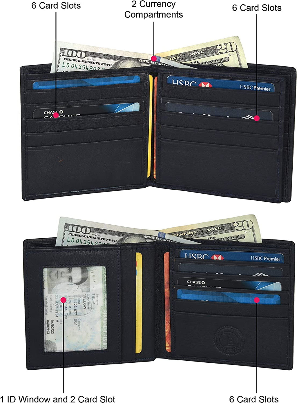 Men's Bifold Leather Hipster wallet with middle flap - 16 credit card slots - Image 6