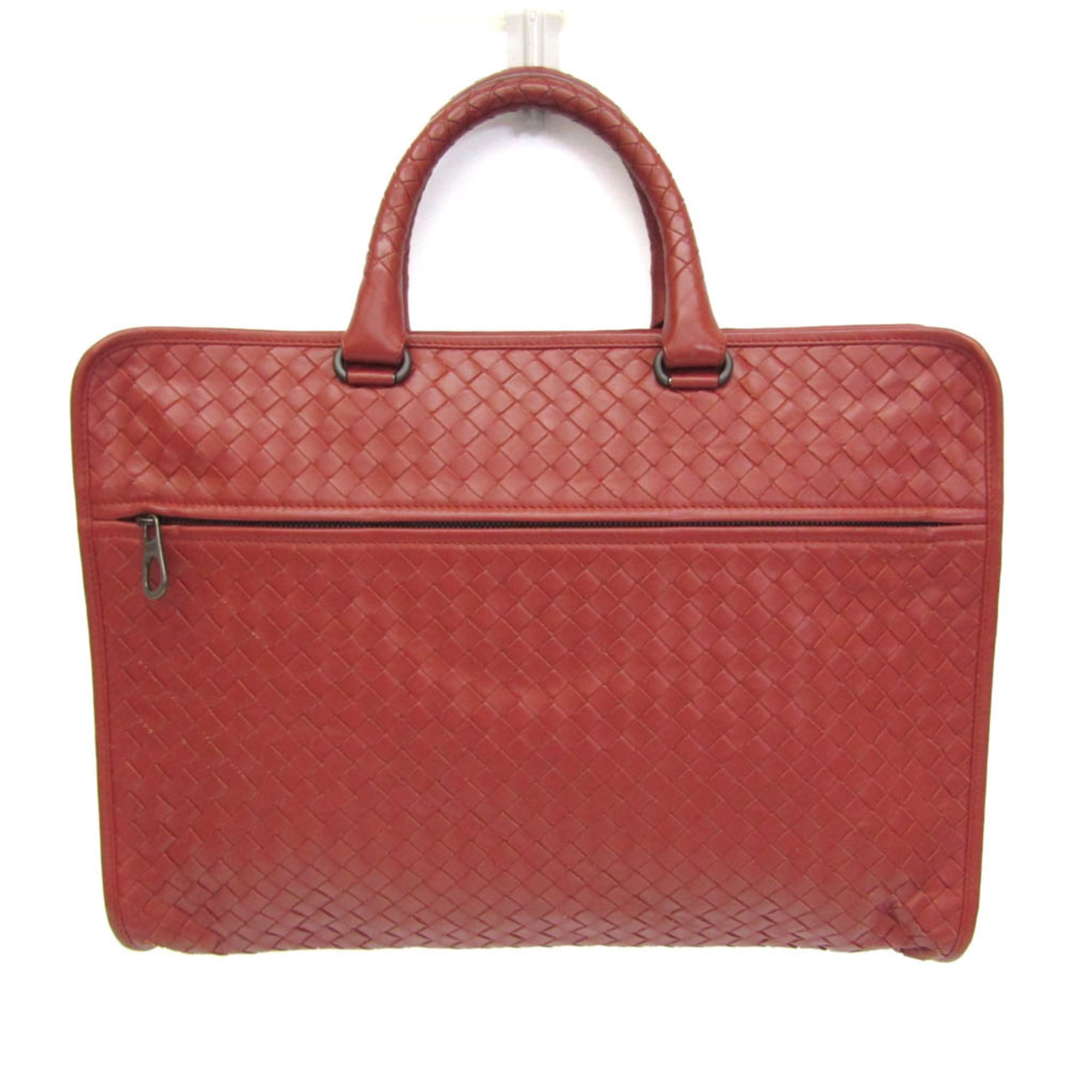 Pre-Owned Bottega Veneta Intrecciato Business Bag Men's Leather Briefcase,Handbag Red Brown