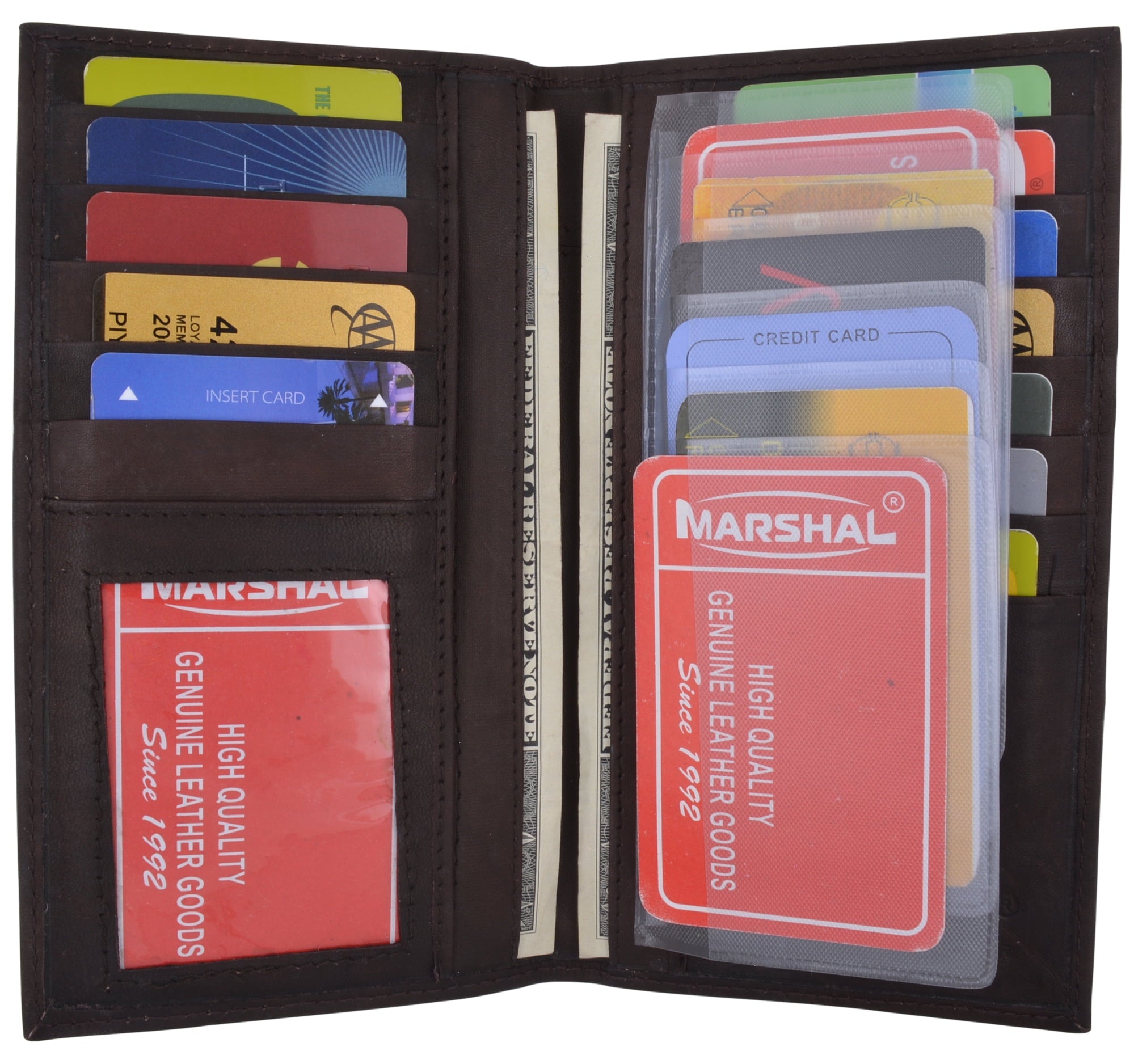 Mens Leather Long Wallet Pockets ID Card Clutch Bifold Purse, Black - Image 3
