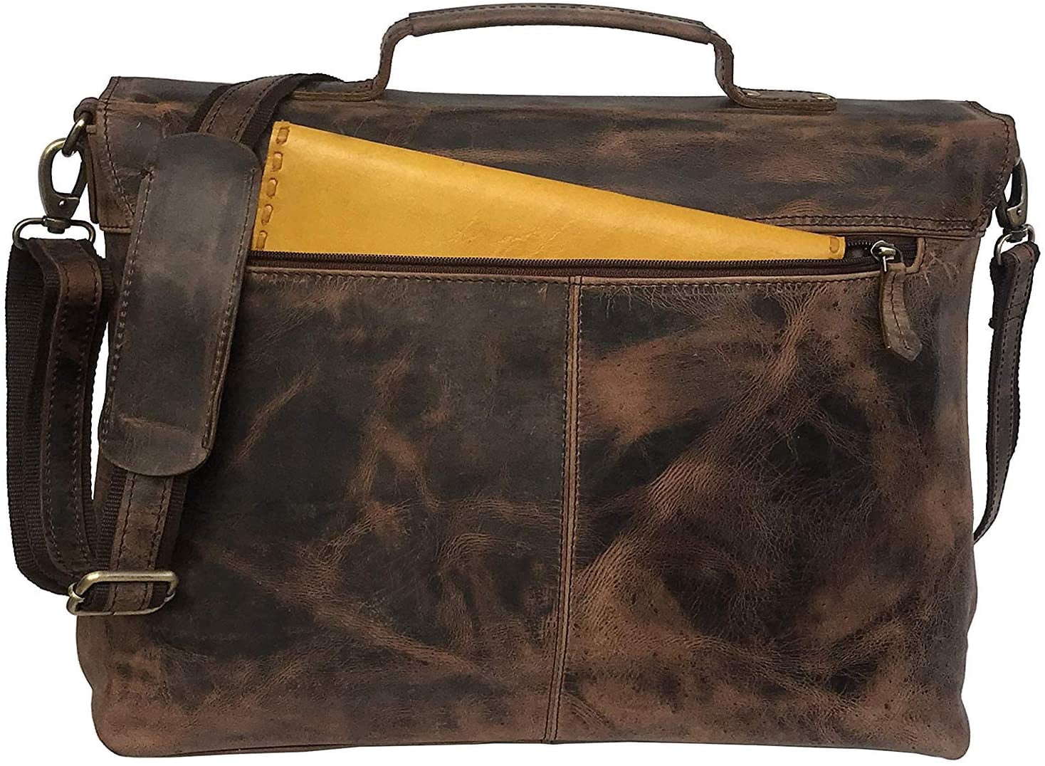 18 Inch Retro Buffalo Hunter Leather Laptop Messenger Bag Office Briefcase College Bag Leather Bag for Men and Women (18 inch) - Image 3