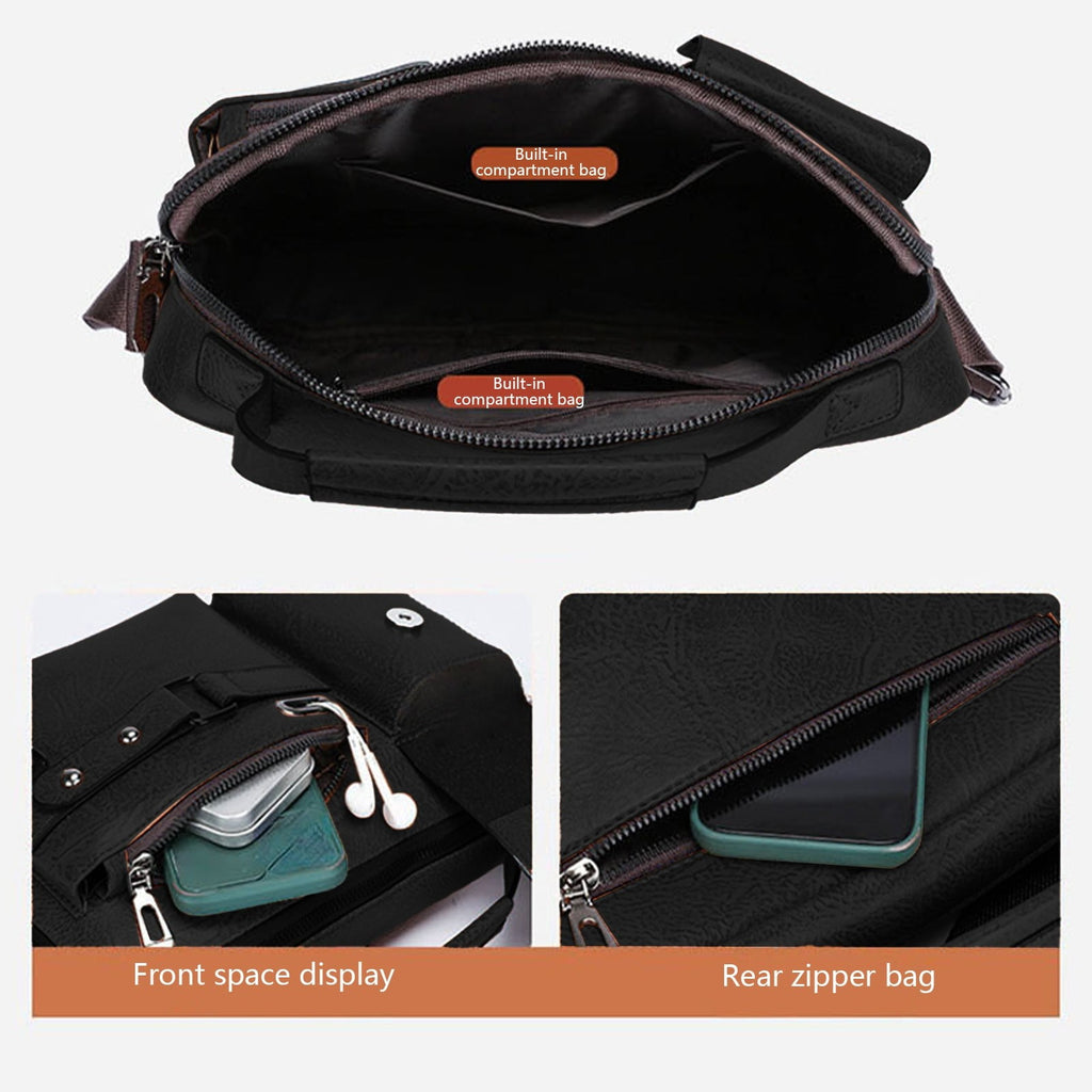 Textured Leather Shoulder Crossbody Bag with Adjustable Strap, Lightweight Laptop Bag for Work, Travel, and Daily Com... - Image 6