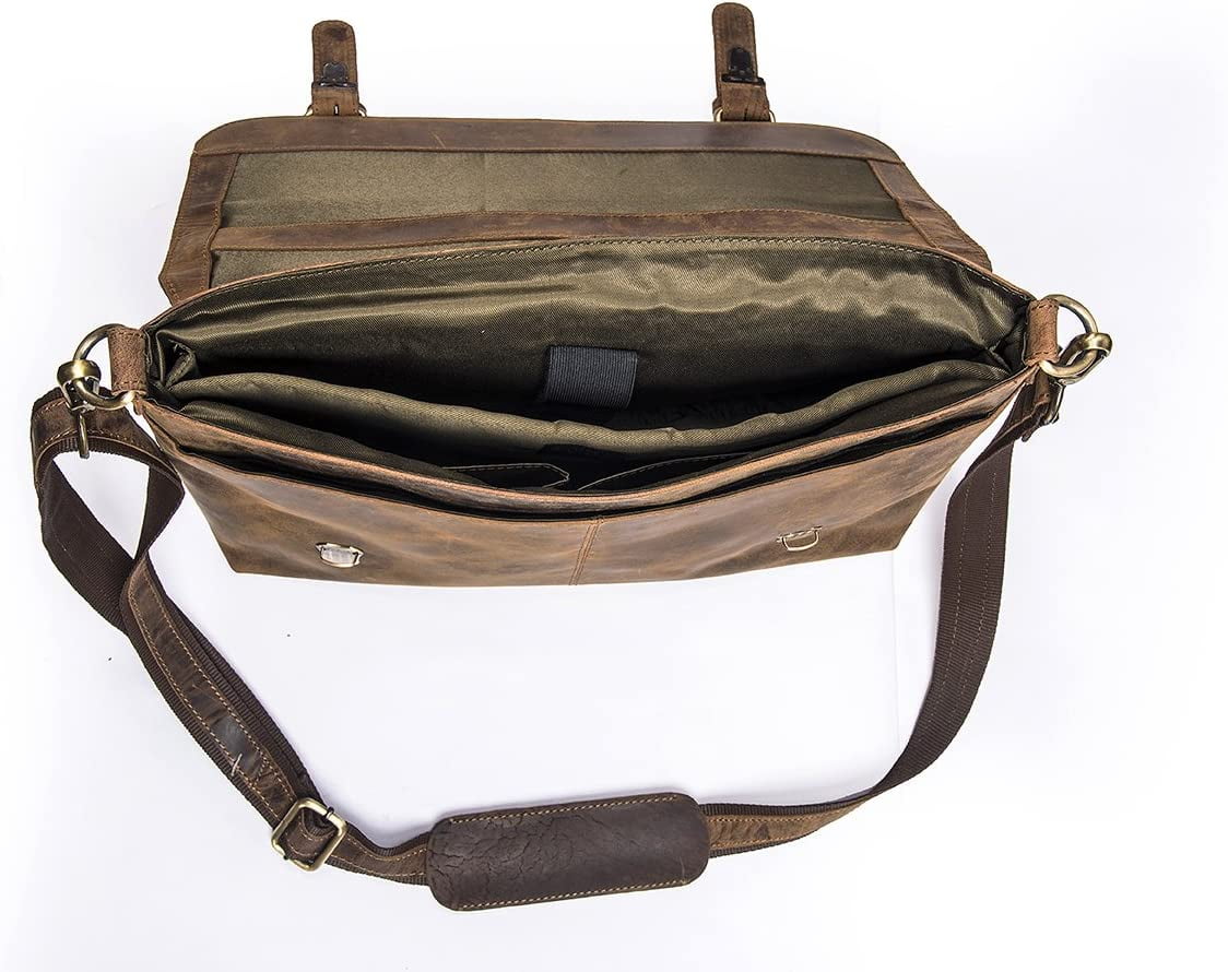 Retro Genuine Buffalo Vintage Hunter Leather Men Laptop Messenger Shoulder Bag Office Briefcase College Bag For Men A... - Image 5