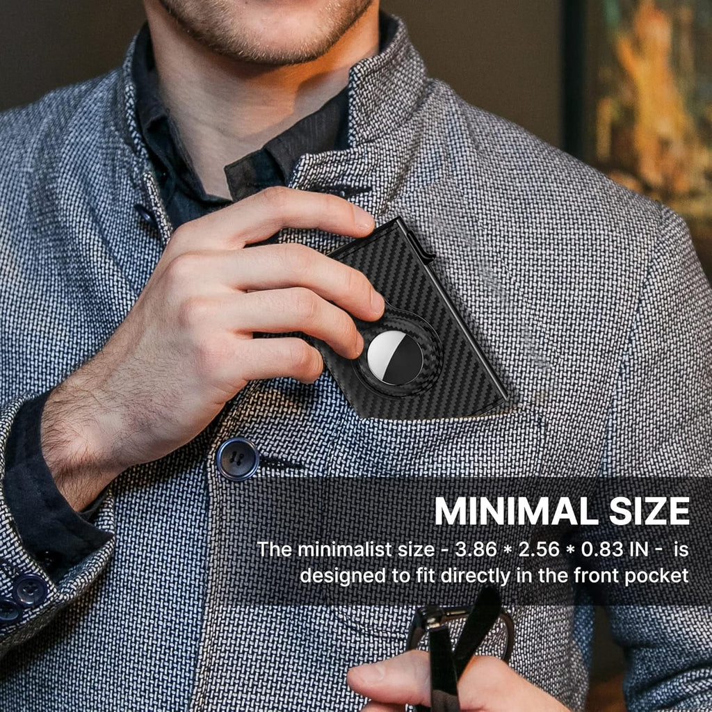 Mens Smart Wallet Card Holder for AirTag: Leather, Compatible with Apple Air Tag, RFID Blocking, Slim, Carbon Fiber, ... - Image 5