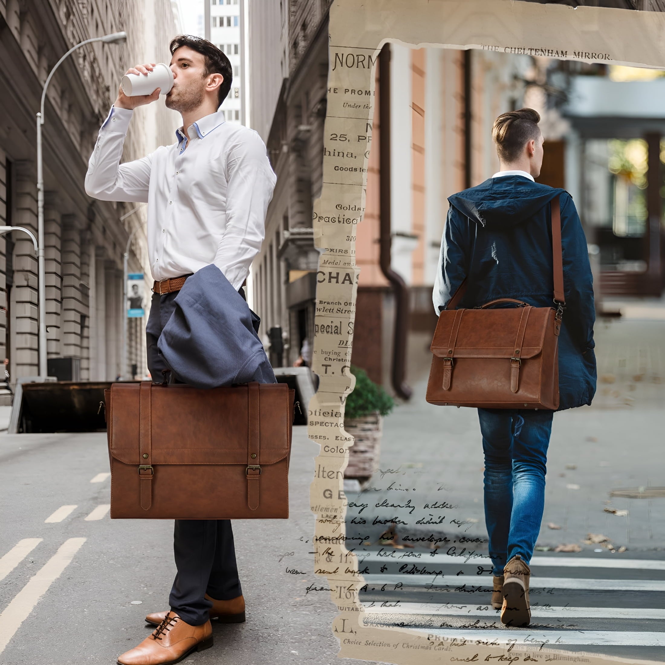 Messenger Bag for Men 15.6 Inch Laptop Briefcase Vintage Leather Waterproof Large Computer Satchel Bag Retro Shoulder... - Image 4