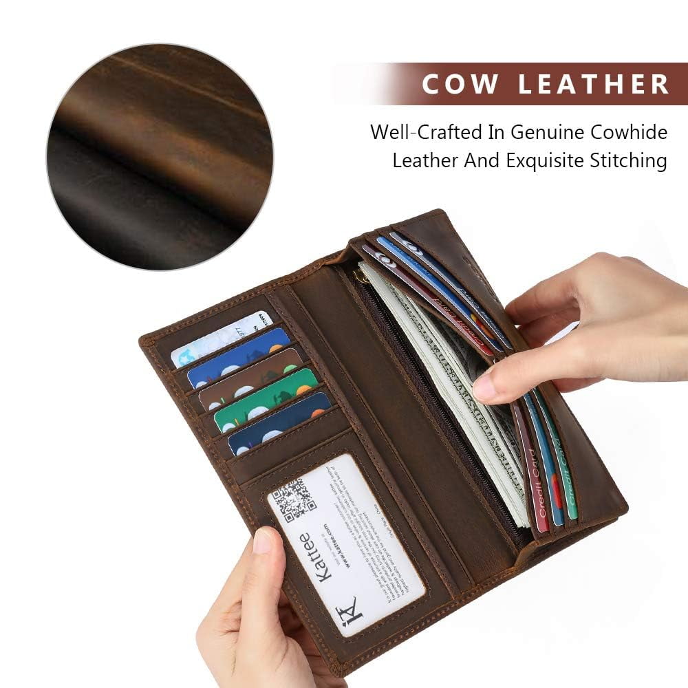 Men's Vintage Genuine Leather Long Wallet for Checkbook Credit Cards - Image 4