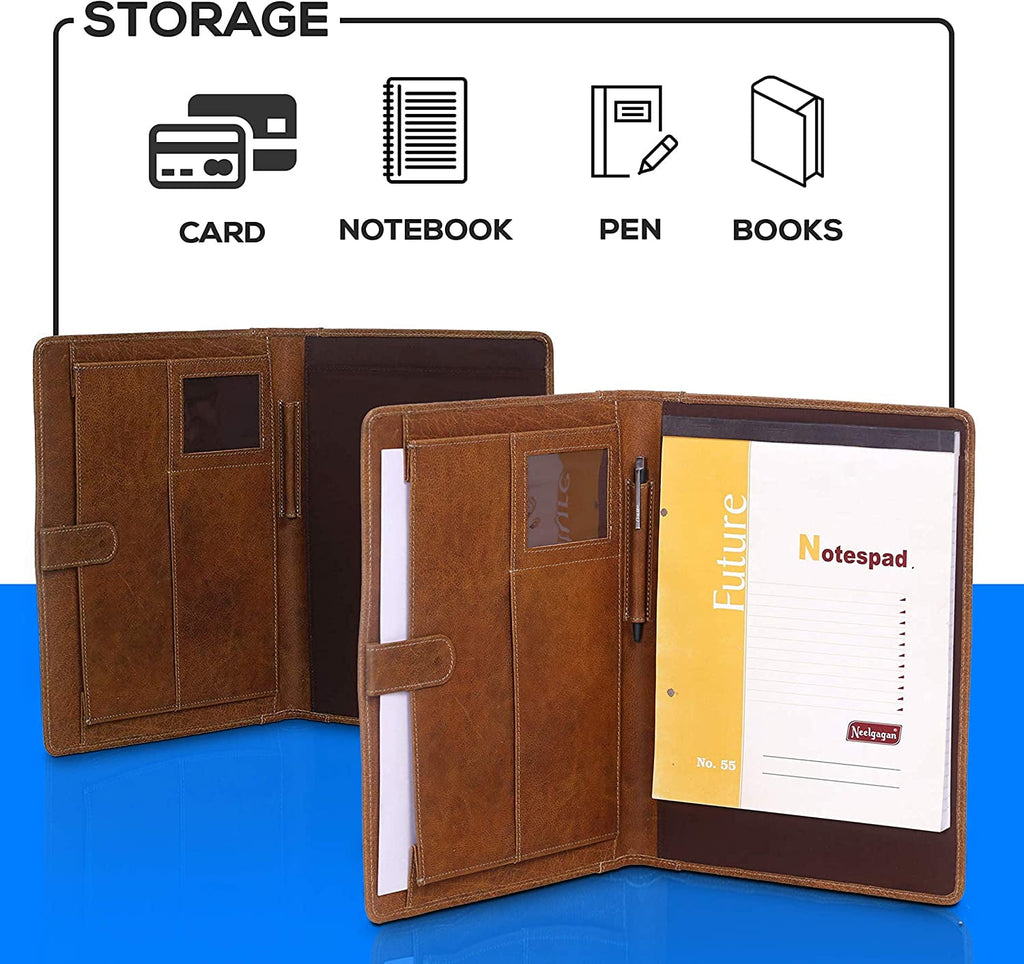Leather Business Portfolio Business Personal Organiser Folder Full Grain Leather padfolio (Light Tan) - Image 5