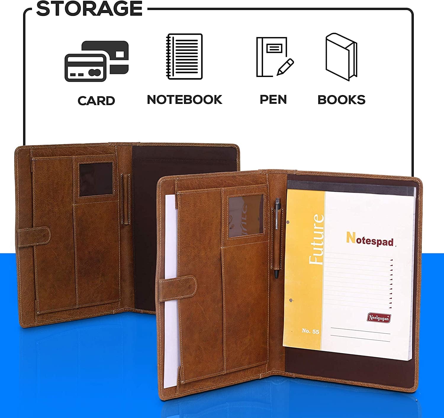 Leather Business Portfolio Business Personal Organiser Folder Full Grain Leather padfolio (Light Tan) - Image 5