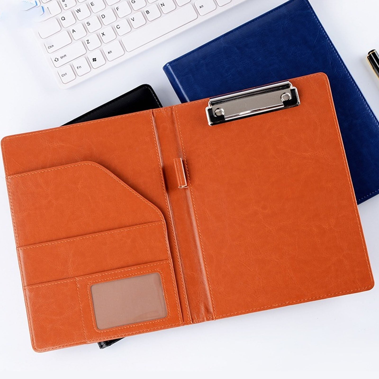 GraduationMall Business Magnetic Closure Padfolio Portfolio File Folder PU Leather for A4 Size Deep Blue - Image 5