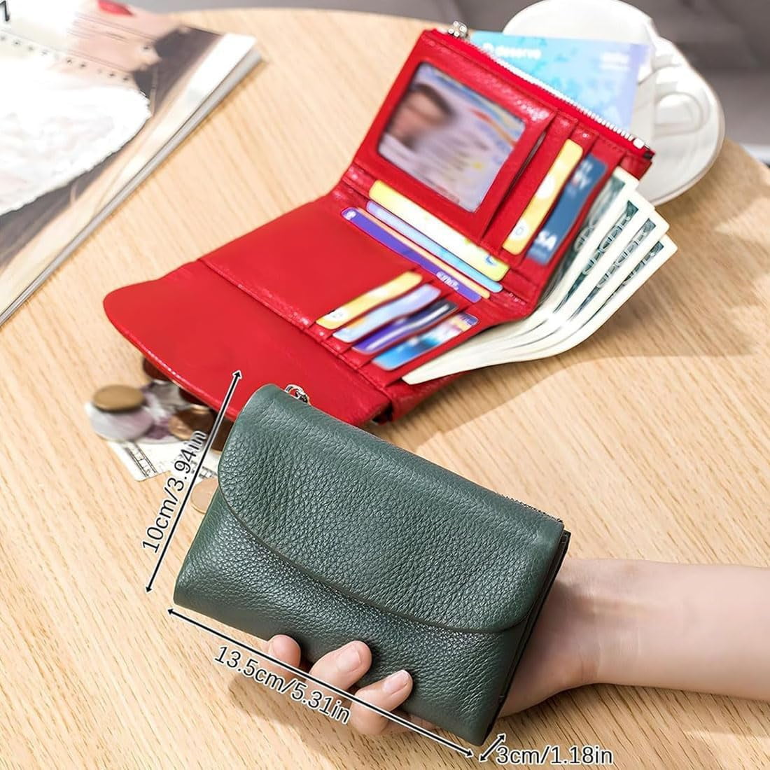 Precious Unisex Pebble Leather Wallet - RFID Blocking Slim Bifold Card Holder with Zippered Coin Purse, Small Leather... - Image 2