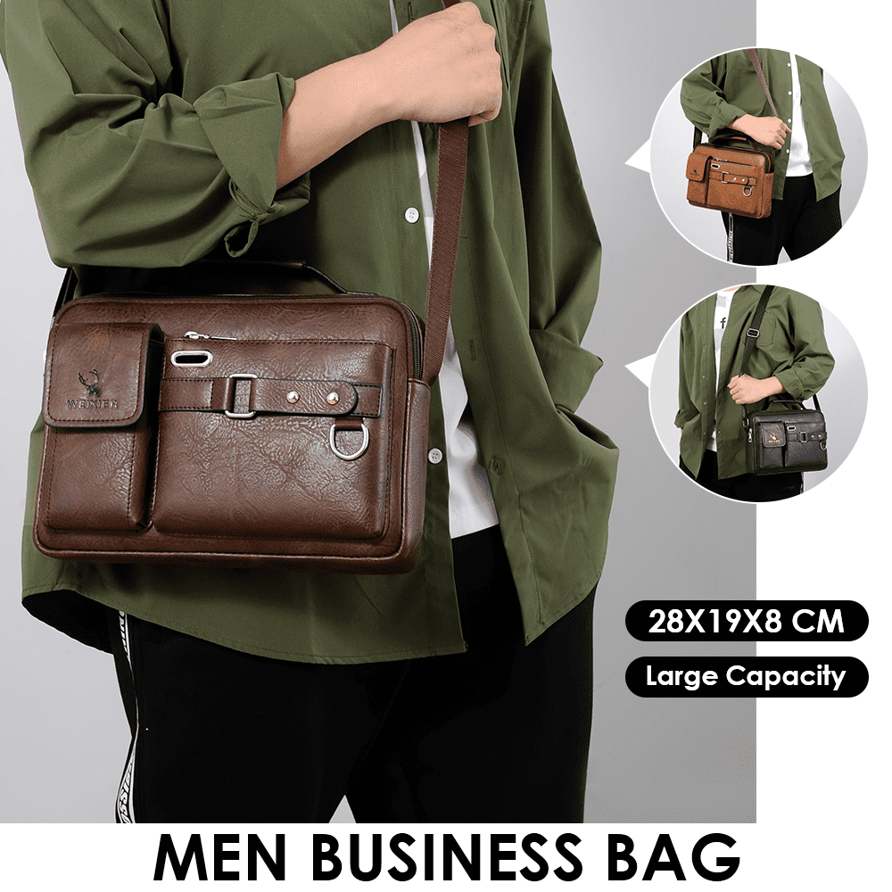 Men's Shoulder Messenger Bag PU Leather Handbag Business Crossbody Bag Briefcase - Image 3
