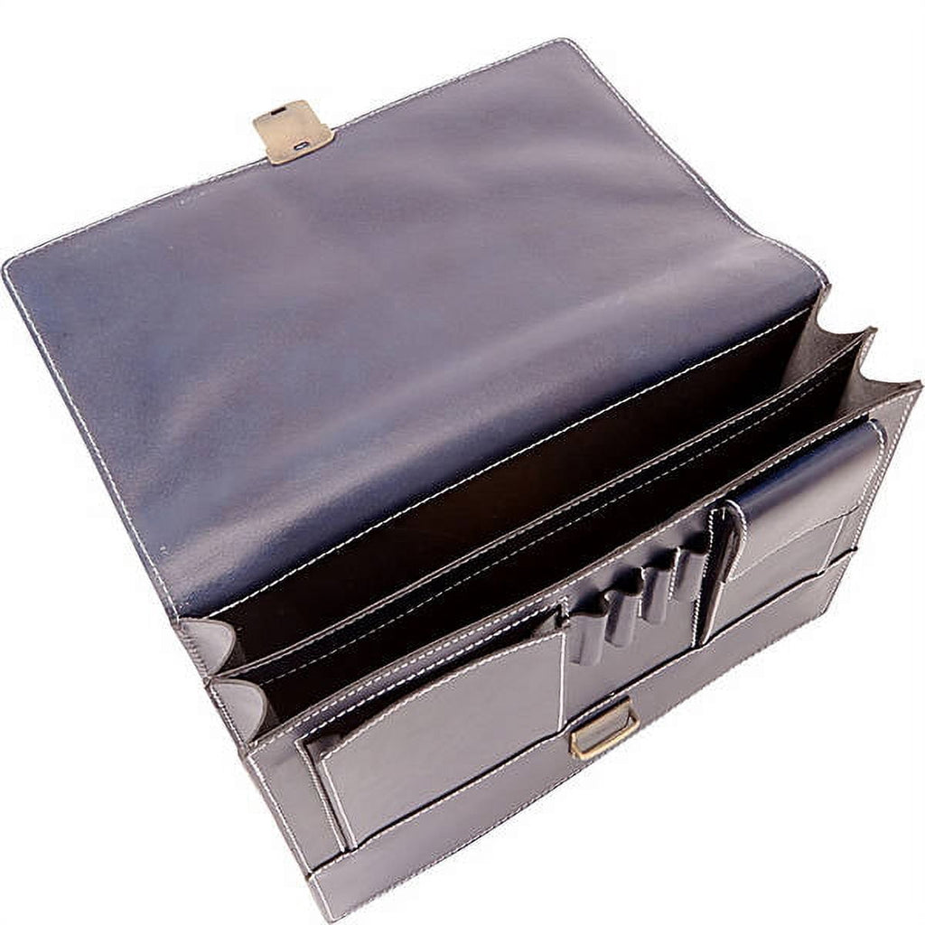Men's Lightweight Leather Thin Euro Design Laptop Briefcase, Black - Image 2