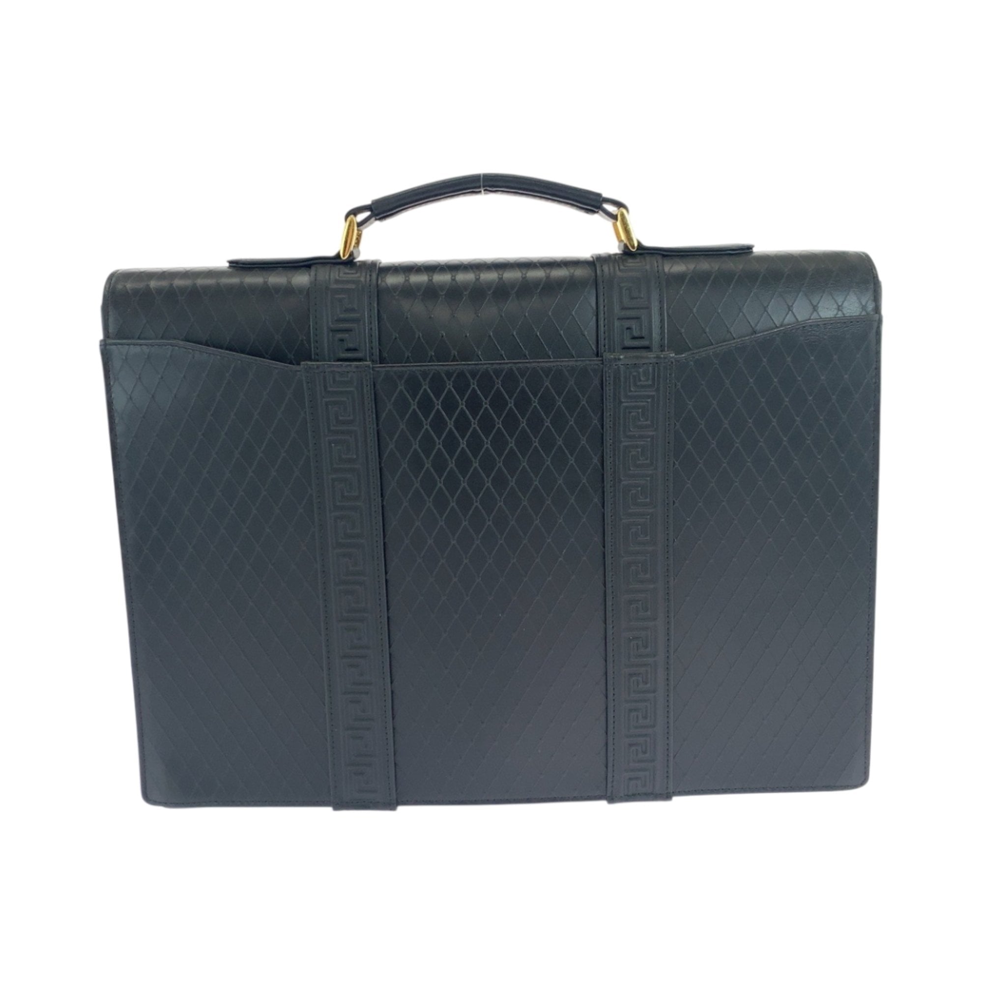 Pre-Owned Gianni Versace Vintage Sunburst Black Leather Business Briefcase with Gold Hardware... - Image 2