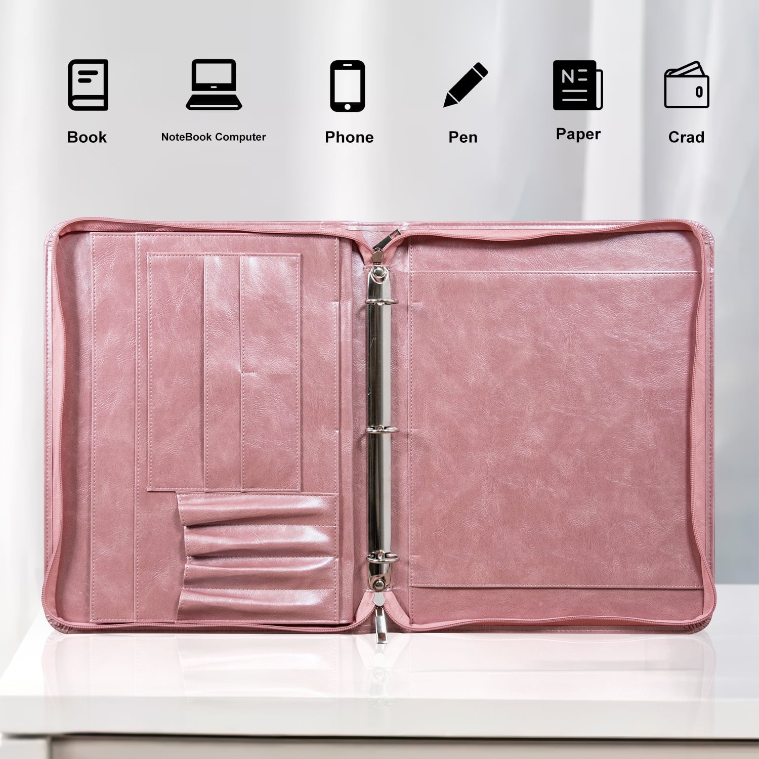for Women, 3 Ring s 1 inch, PU Leather Padfolio Folder, Business Organizer with A4 Legal Pads, Thin Leather Professio... - Image 4
