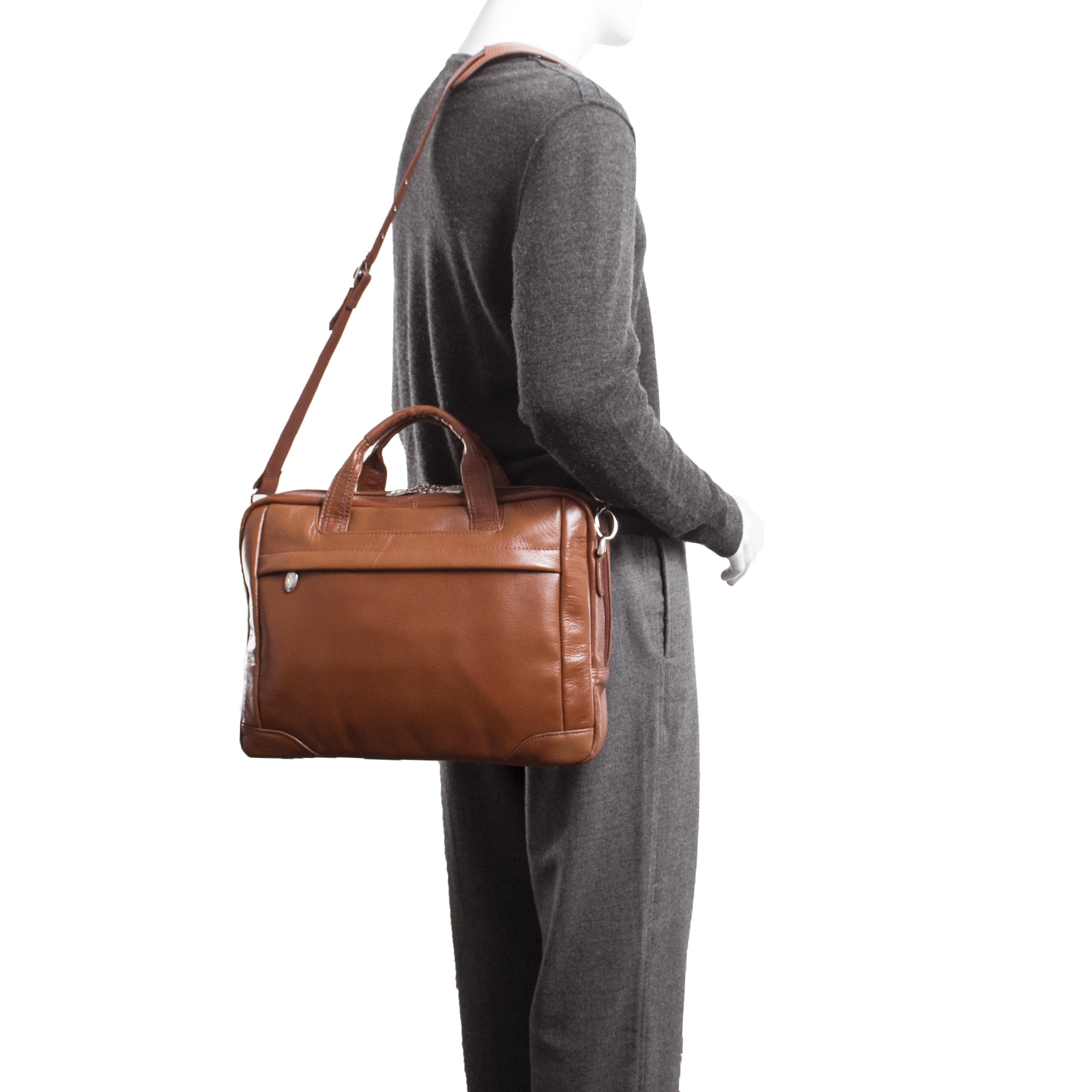 Pebble Grain Calfskin Leather, 15" Leather Medium Laptop Briefcase - Image 2
