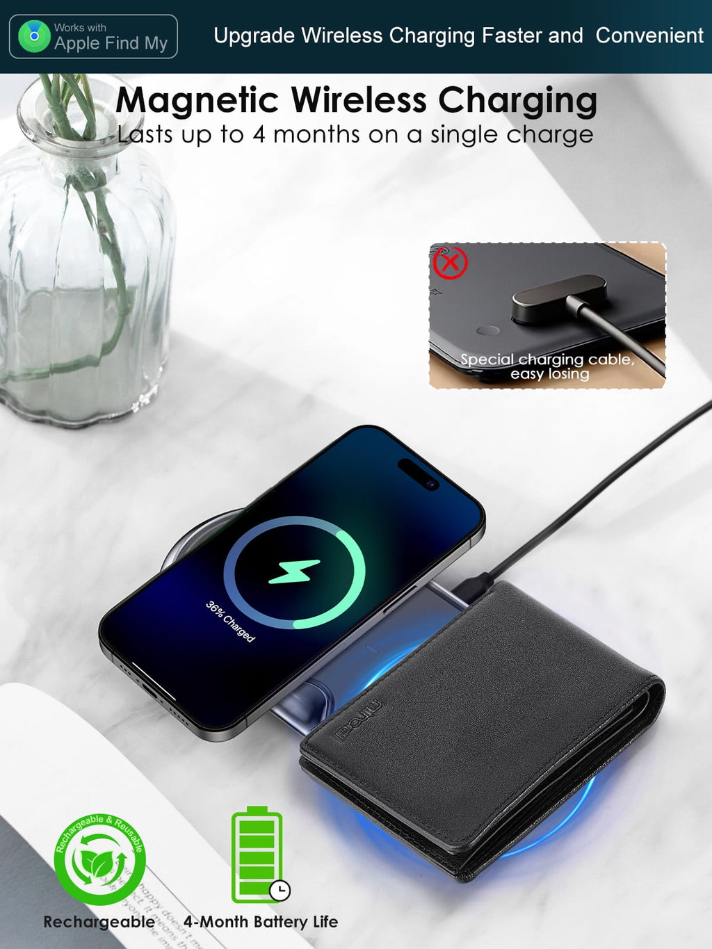 Smart Wallets for Men, Built-in Find My Real Time Tracker, PU Leather Classic Bifold Wallet Card Holder with Cash Poc... - Image 6