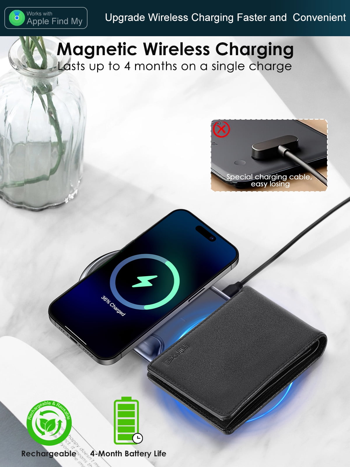 Smart Wallets for Men, Built-in Find My Real Time Tracker, PU Leather Classic Bifold Wallet Card Holder with Cash Poc... - Image 6