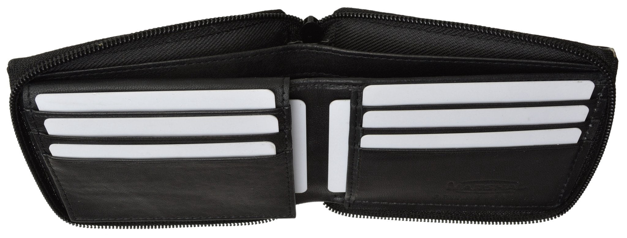 Zippered Bifold Mens Wallet Deluxe Credit Card Flip Genuine Lamb Leather P 1256 (C) Black - Image 5