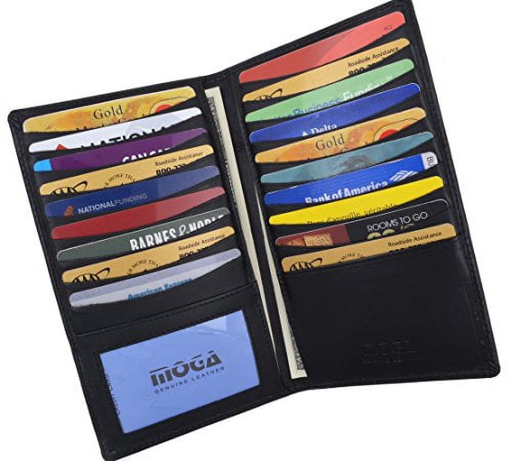 Moga Genuine Leather Men's Deluxe Bifold Multi Credit Card Case ID Wallet (Black) - Image 3