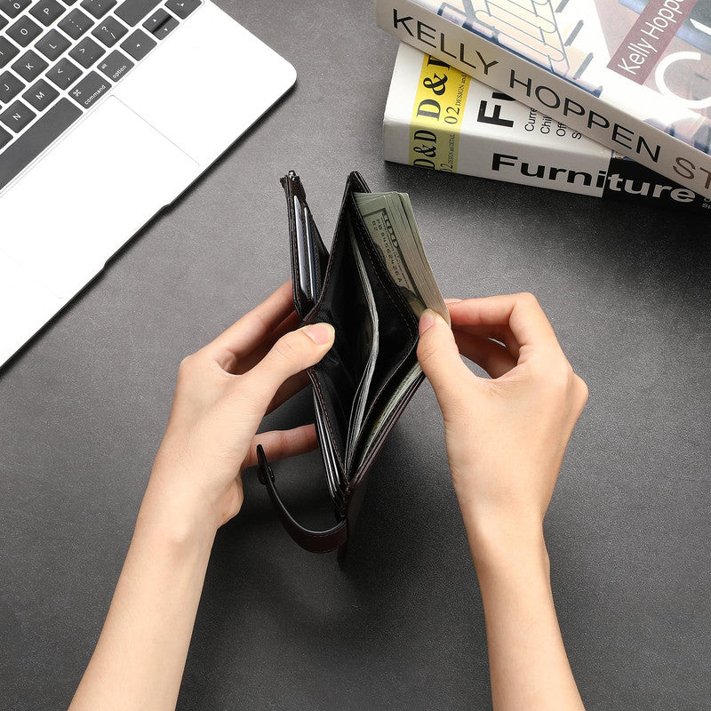 Genuine Leather Bifold Wallet for Men with Zipper Coin Pocket, RFID Blocking Slim Mens Wallet with 2 ID Windows, Gift Box - Image 5