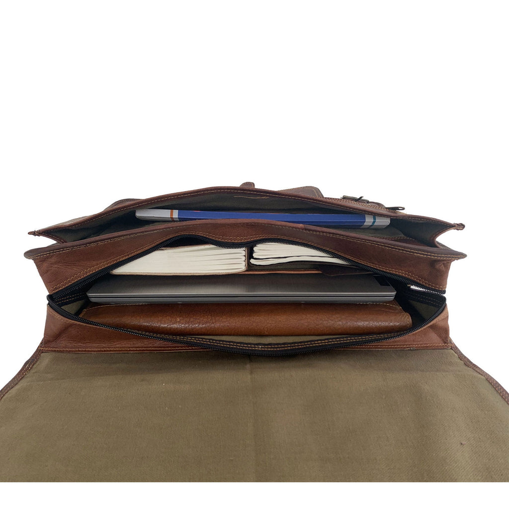 18-Inch Full Grain Leather Laptop Messenger Bag Office Briefcase Satchel for Men and Women with Adjustable Strap and ... - Image 4