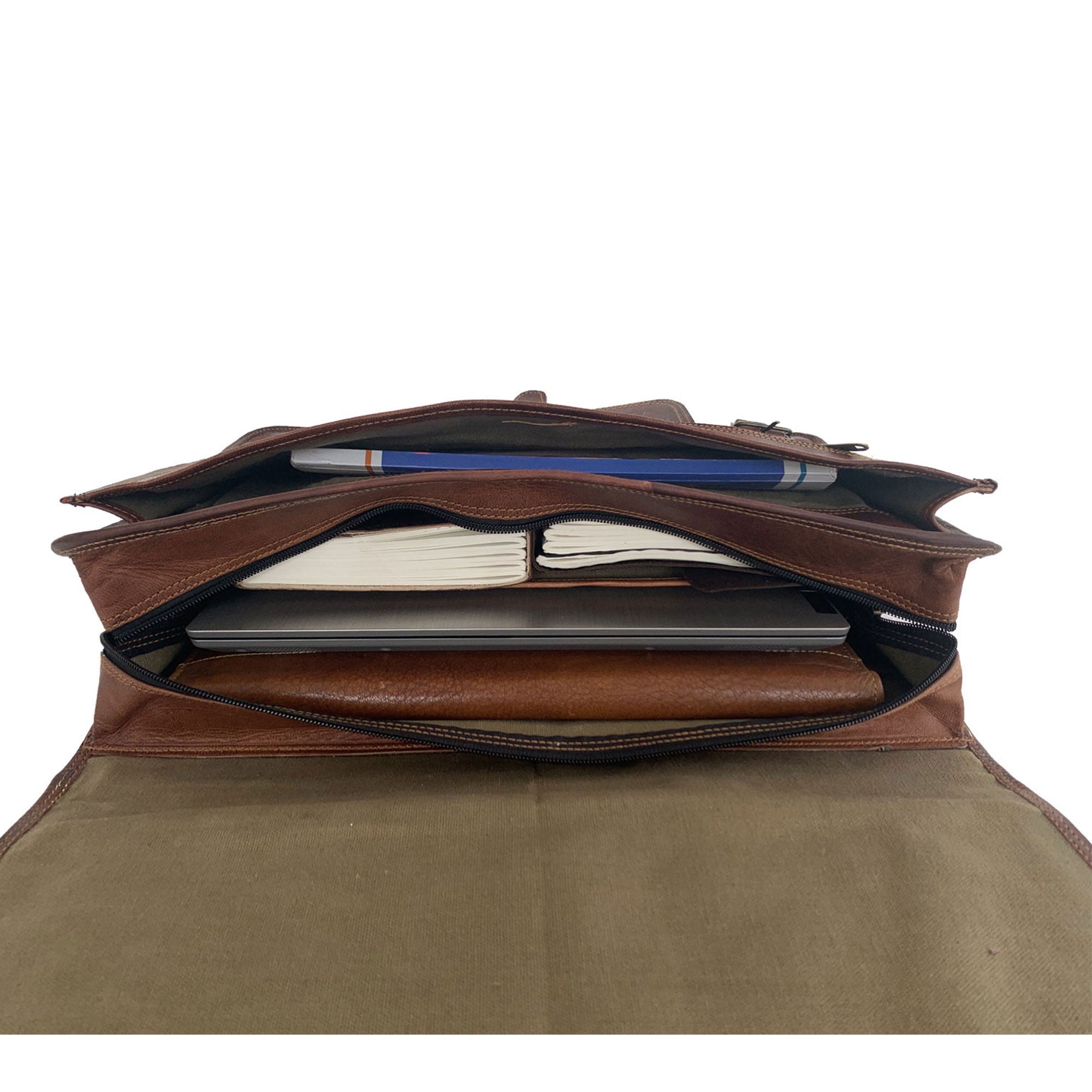 18-Inch Full Grain Leather Laptop Messenger Bag Office Briefcase Satchel for Men and Women with Adjustable Strap and ... - Image 4