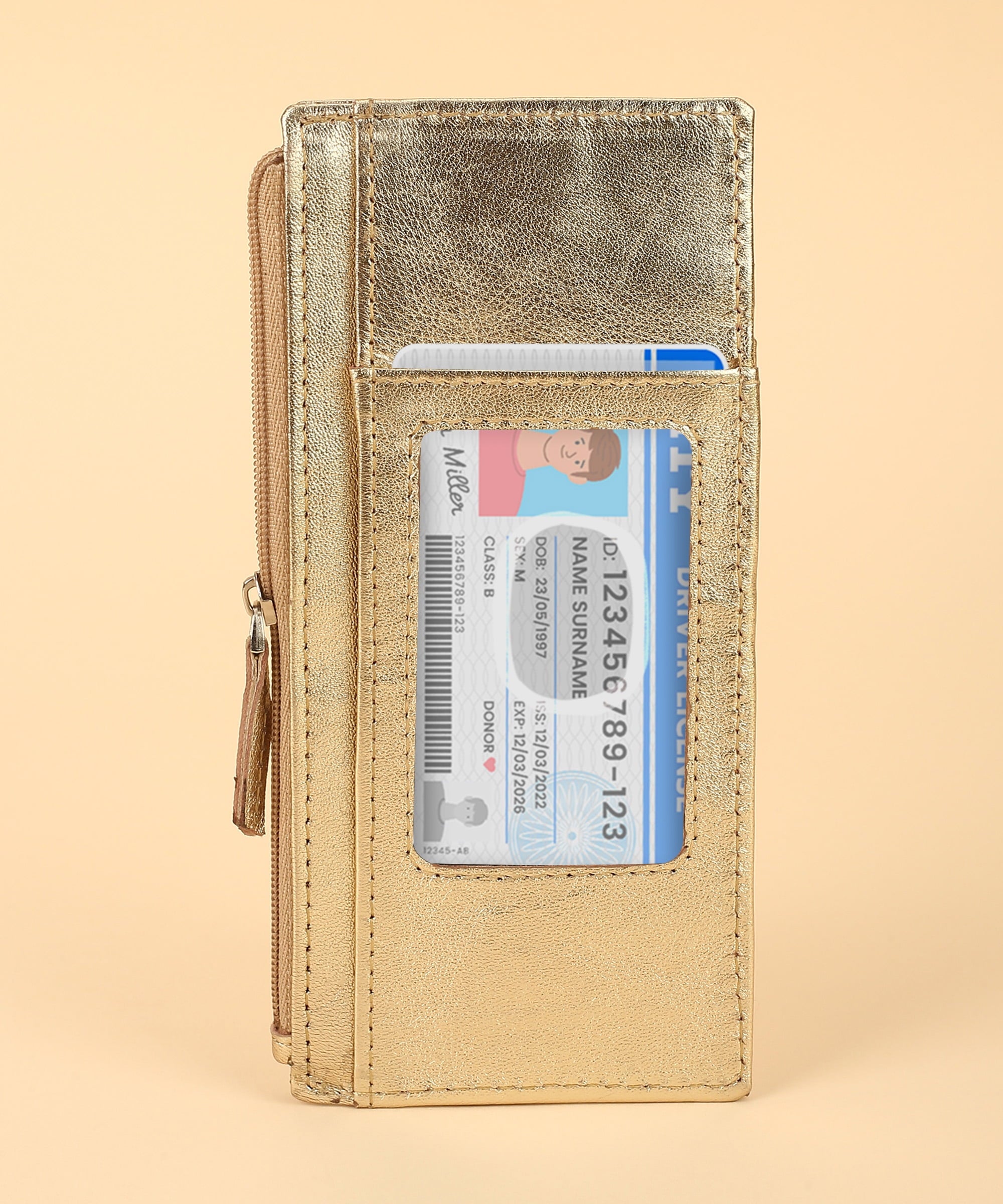 RFID Blocking Women's Wallet Vintage Leather All in One Card Case Holder Slim, Gold - Image 2