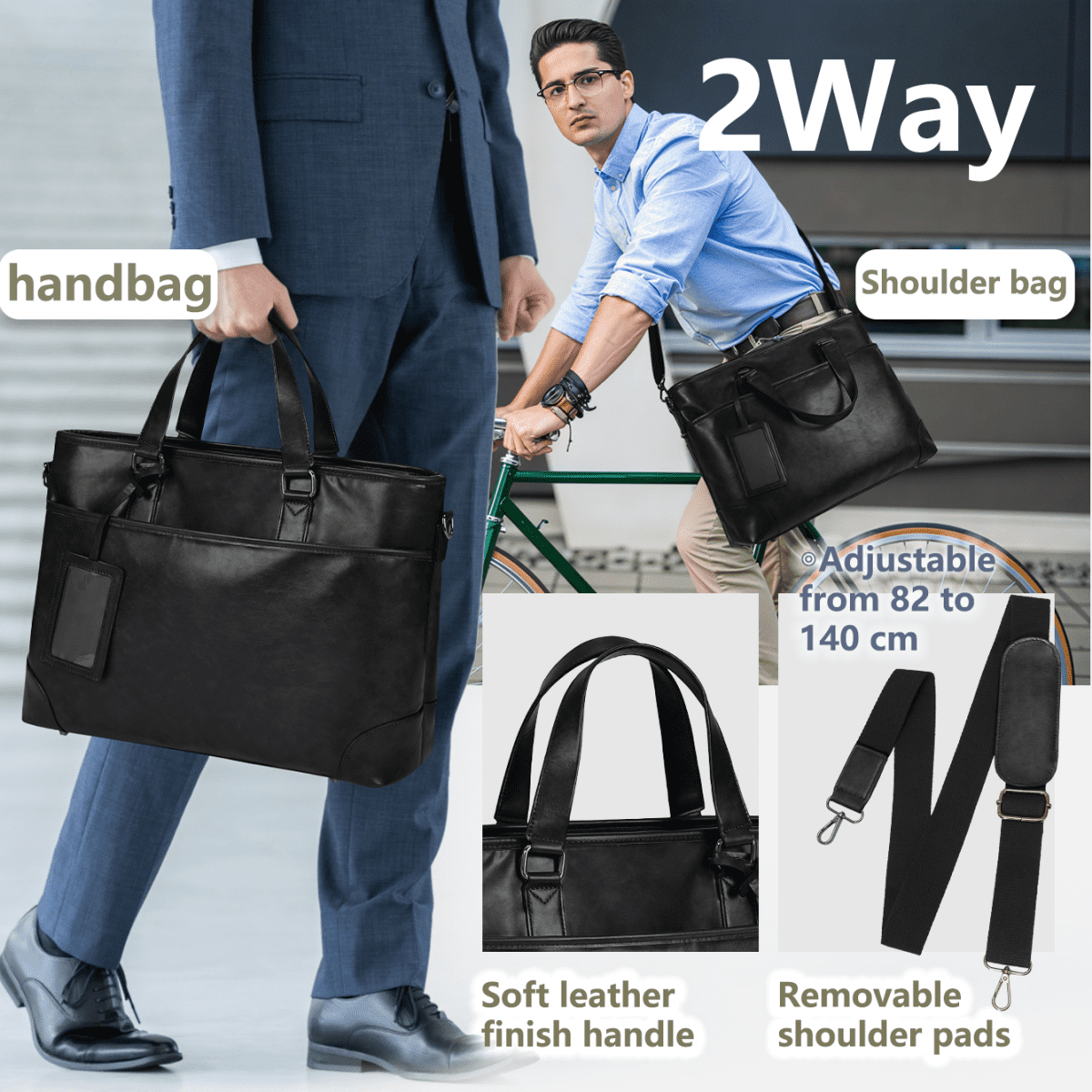 for Men 15.6-inch Messenger Bags Waterproof Vintage Mens for Computer Office Work Satchel Bag,Black - Image 3