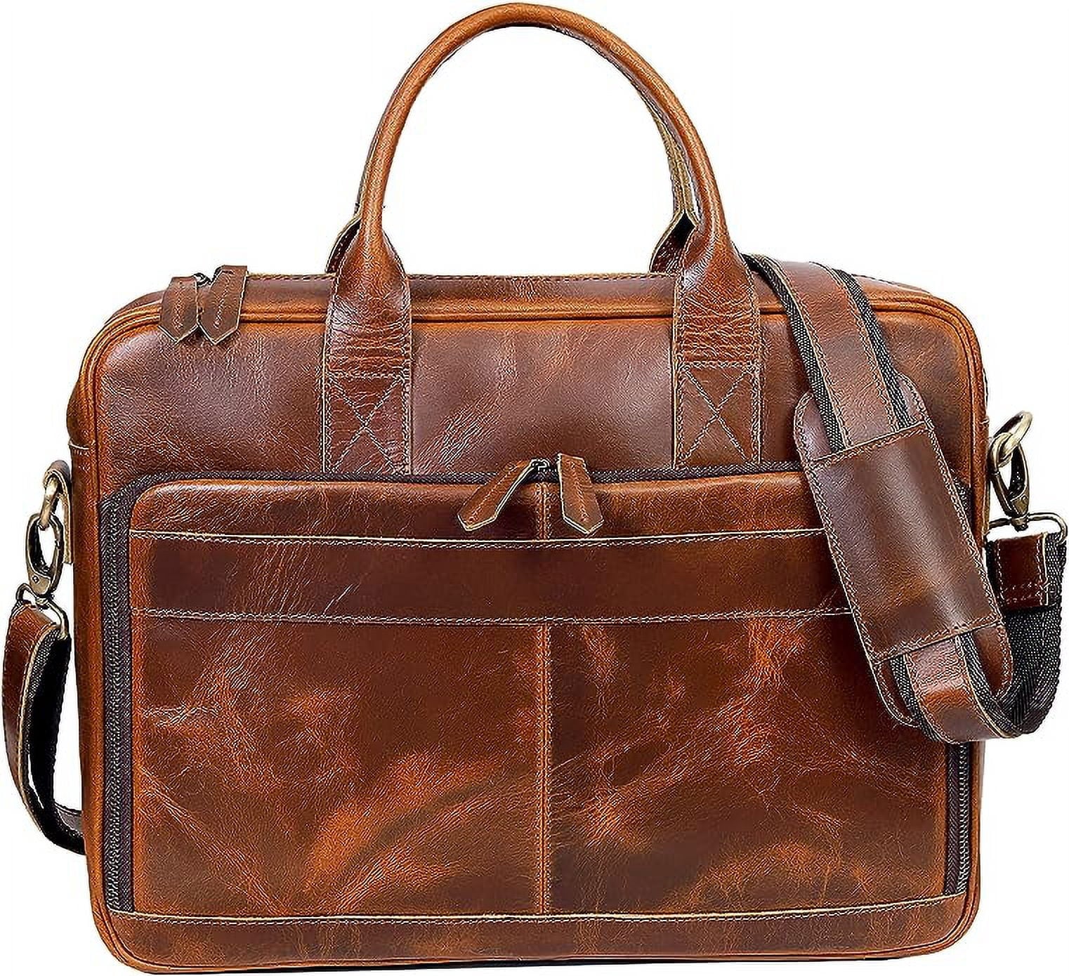 18 Inch Leather briefcase Laptop Messenger Bags For Men and Women Best Office College Satchel Bag - Tan Brown - Image 2