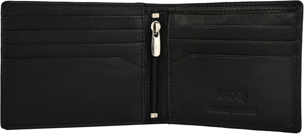 Genuine Leather RFID Blocking Wallet for Men | Slim Bifold Design with Zipper Coin Pocket, ID Window & Multiple Card Slots - Image 2