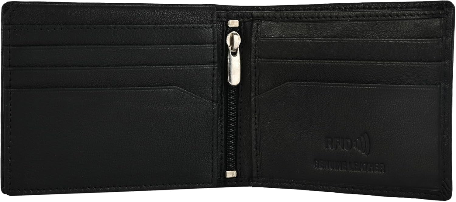 Genuine Leather RFID Blocking Wallet for Men | Slim Bifold Design with Zipper Coin Pocket, ID Window & Multiple Card Slots - Image 2