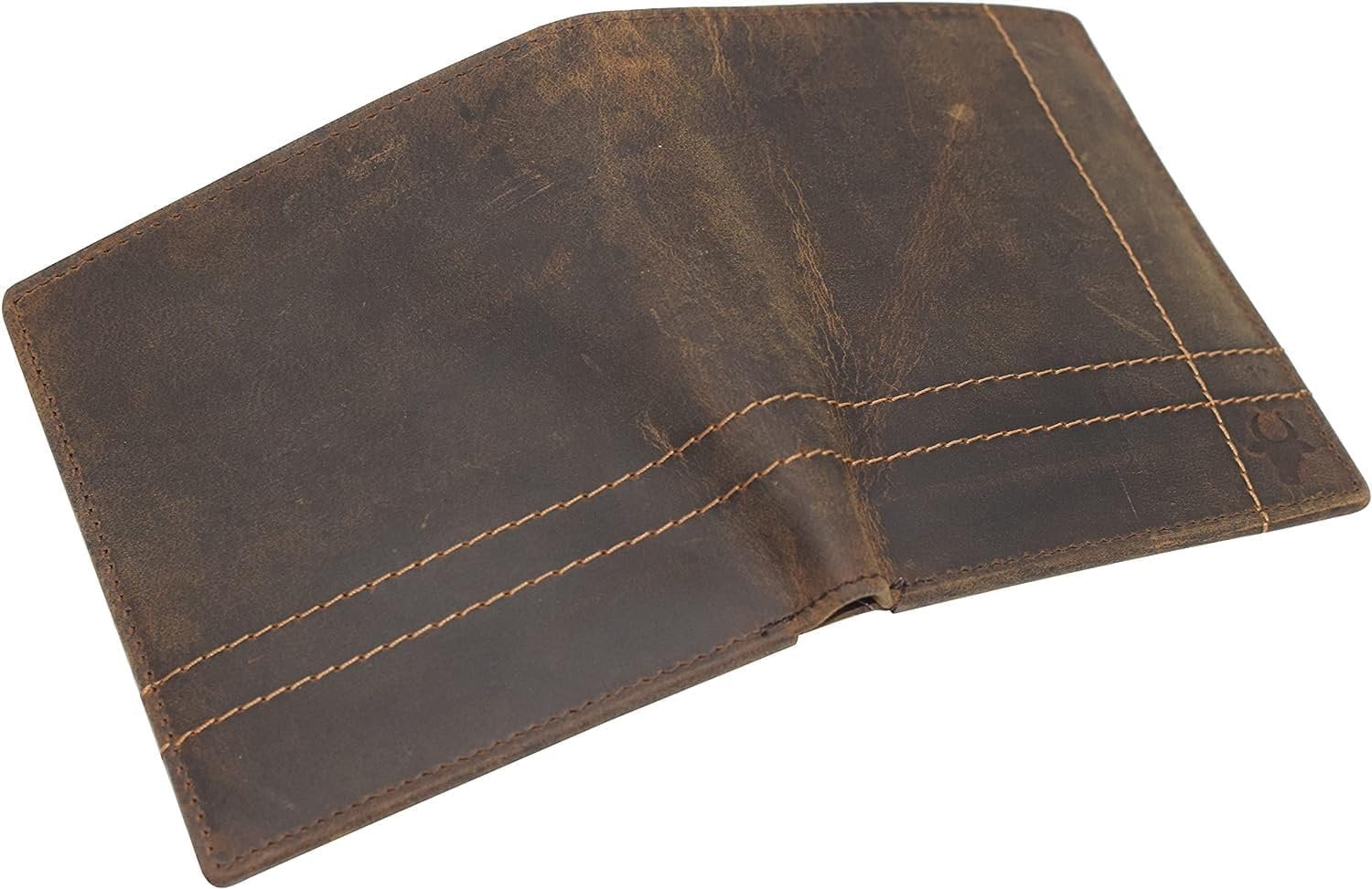 Vintage Leather Slim Hipster Bifold Wallets for Men Large Bifold Wallet- RFID Protection Logo - Image 5