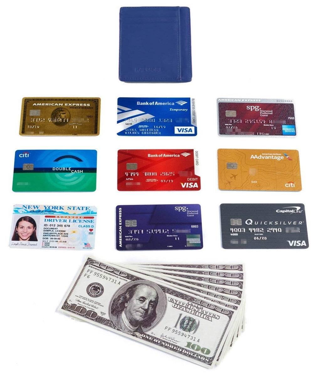 Credit Card Holder with ID Window RFID Protected Genuine Leather Slim Wallet (Blue) - Image 6