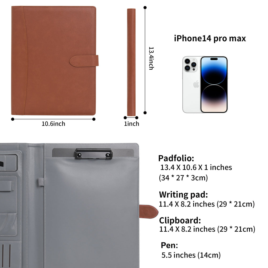 Portfolio Padfolio A4 Leather Holder File Document Case with Writing Pad and Removable Clipboard for Organizer Office... - Image 2
