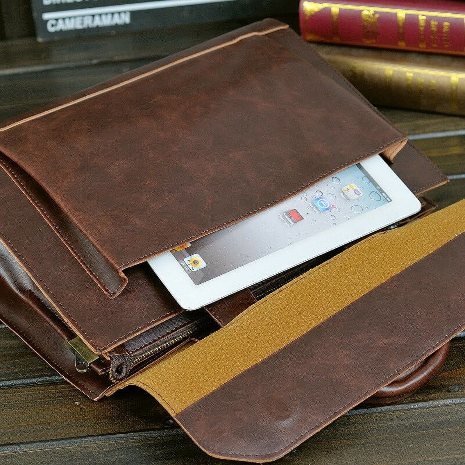 Retro Men's Briefcase Crazy Horse Leather Laptop Handbag Business Men Messenger Bags Leather Laptop travel Bag aktent... - Image 4