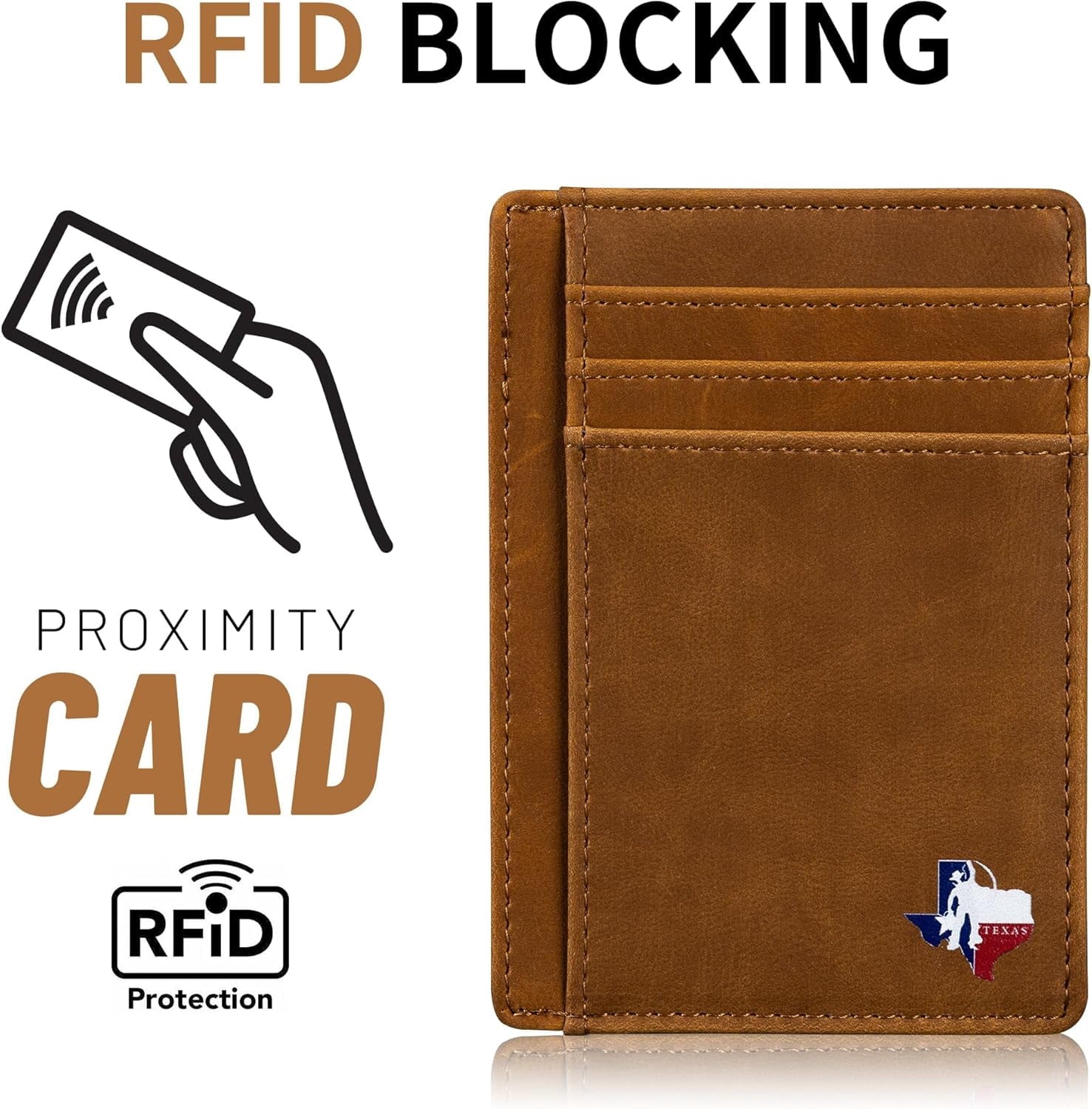 Texas Lone Star with Map on Cardholder, Slim Front Pocket Wallet, PU Leather, Khaki, Card Holder, RFID Blocking with ... - Image 6