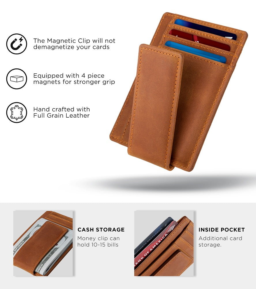 Front Pocket Wallet | Money Clip Magnetic | Bifold Minimalist RFID | Leather Wallets for Men | Slim Credit Card Walle... - Image 5